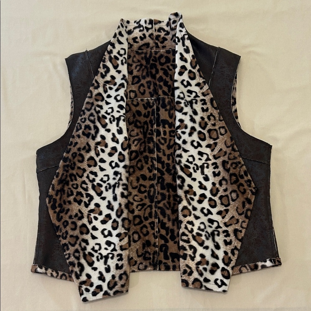 Leopard Print Faux Suede Reversible Vest XL
